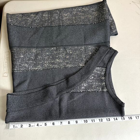 Bebe One Shoulder Bandage Dress Metallic Gray Bodycon Party Cocktail Y2K Size M - Picture 9 of 11